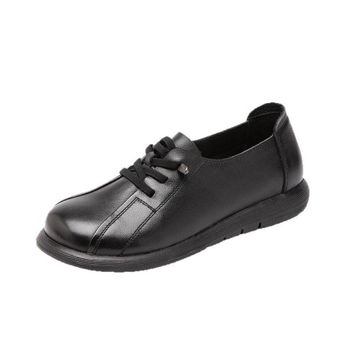 2025 Spring and Autumn New Mother Shoes Flat Heel Wide Head Single Shoes Women Anti-Slip Bottom Retro Deep Mouth Thick Sole Middle-Aged Women's Shoes