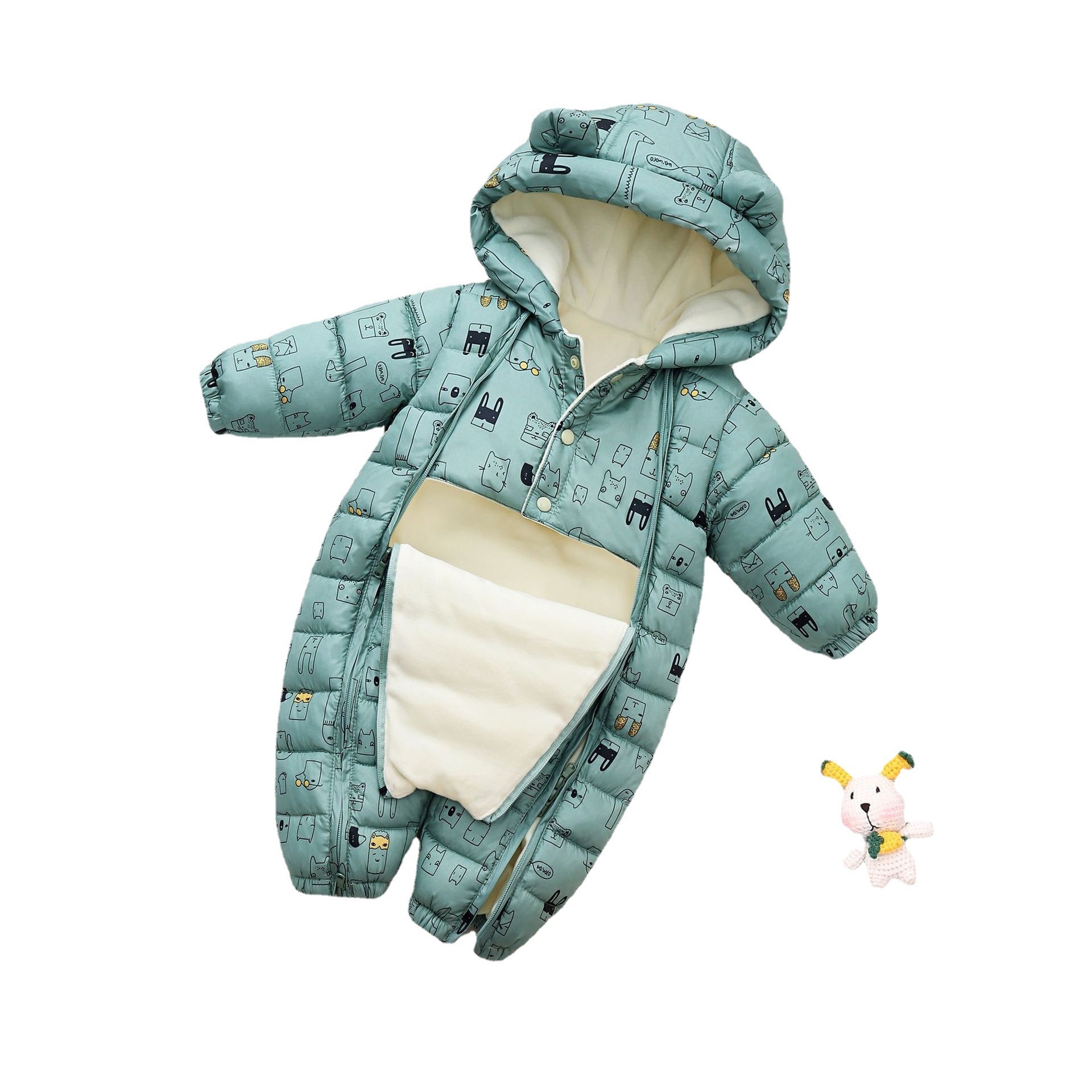 Recién nacido nuevo mono niños y niñas Salida de invierno abajo ropa acolchada de algodón forrada de lana engrosada ropa acolchada de algodón mameluco