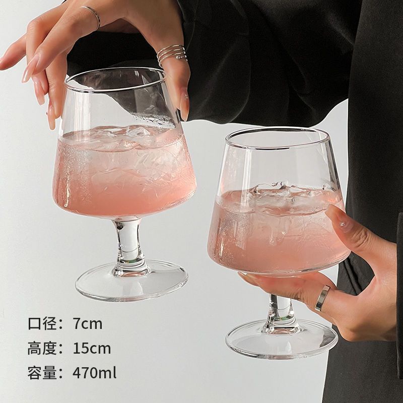 ins网红餐厅玻璃酒杯苏打水气泡杯矮脚白兰地杯冰咖啡杯饮料杯子|undefined