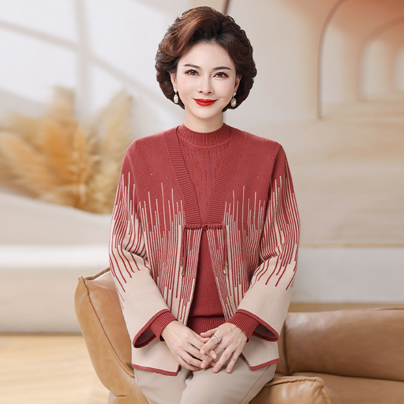 春秋装新款打底衫中老年毛衣两件套装妈妈洋气针织上衣服中年女装|undefined
