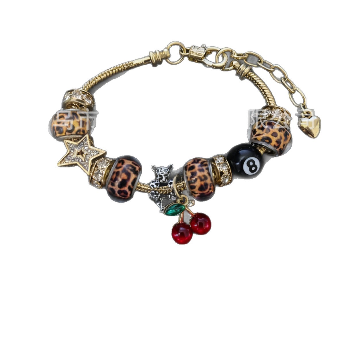 Pan Jia pulsera explotadora transfronteriza DIY cuentas pulsera estampado de cereza amor colgante negro ocho joyas de moda hermosas
