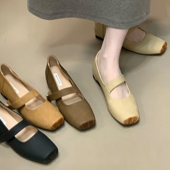 澜柜  法式方头一字带玛丽珍鞋2025新款复古内增高芭蕾舞软底单鞋