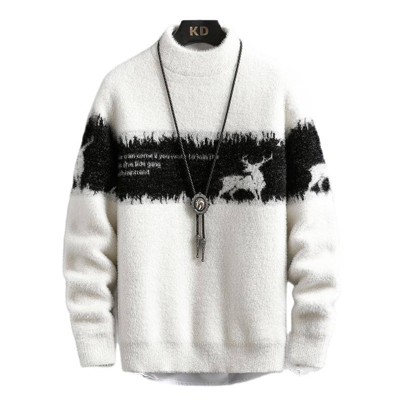 Maglione da uomo in finto cashmere color-block – Pullover invernale semi-dolcevita per abbigliamento casual e a strati_voghion.com