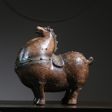 仿古中式唐马将军马陶瓷摆件客厅装饰品动物工艺礼品可爱创意