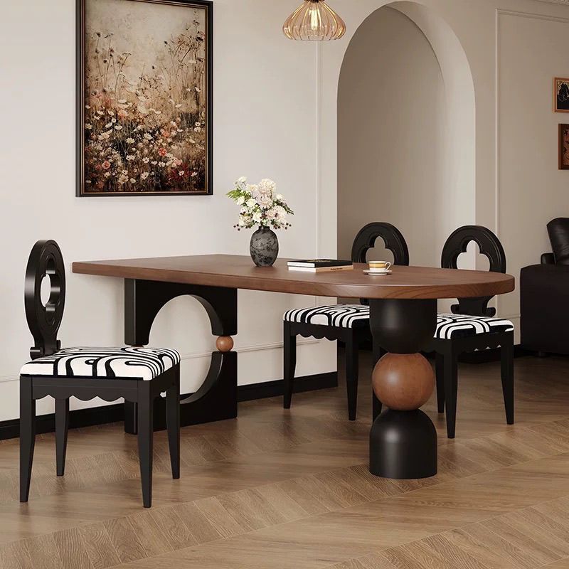 New French Retro Solid Wood Dining Table Oval Household Small Apartment Black Antique Living Room Integrated Dining Table Desk
