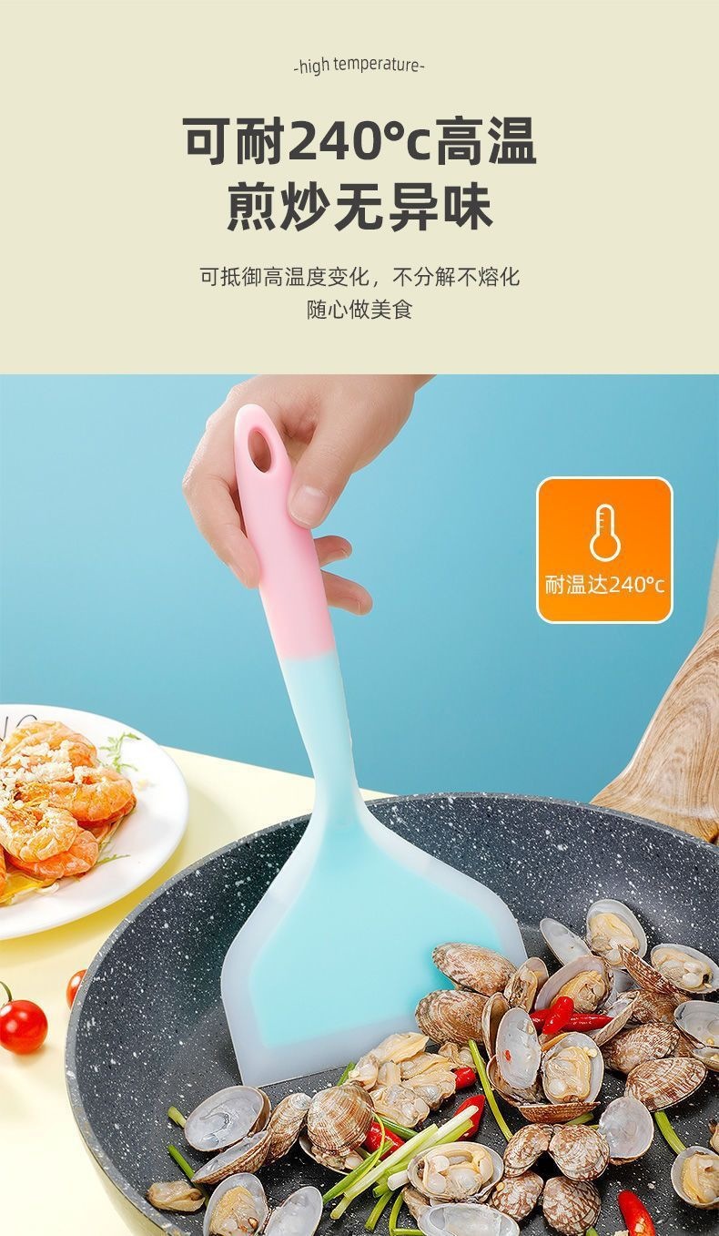 Silicone Spatula Wide Head Pancake Turner Heat Resistant Kitchen Flipper with Oil Brush for Nonstick Cookware key features