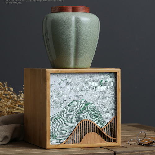 Yuanshan Spring Tea Ceramic Tea Can Packaging Box Empty Gift Box Longjing Green Tea Biluochun Bamboo Half Catty Bamboo Box