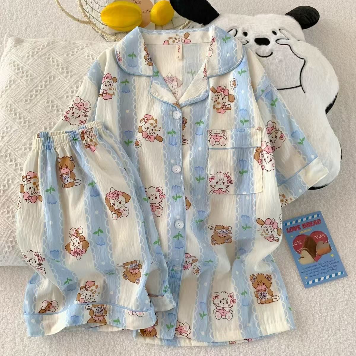Al por mayor transfronterizo nuevo verano nubes de algodón dibujos animados mangas cortas pantalones cortos pijamas ropa de casa de mujer set ropa de casa de moda