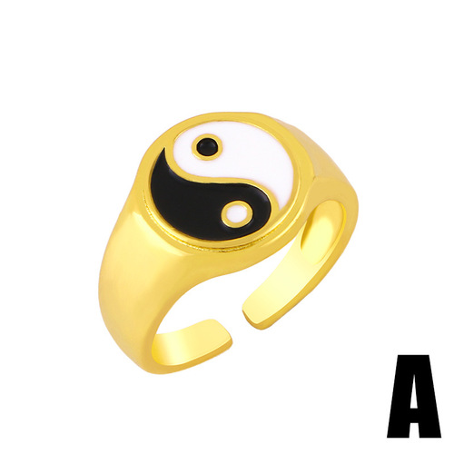 2pcs Cute smiley ring female Simple women gold-plated 18K gold dripping oil Tai Chi gossip ring