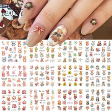 跨境新款美甲水印贴纸 ins卡通小熊鹦鹉可爱动物指甲贴纸nail批发