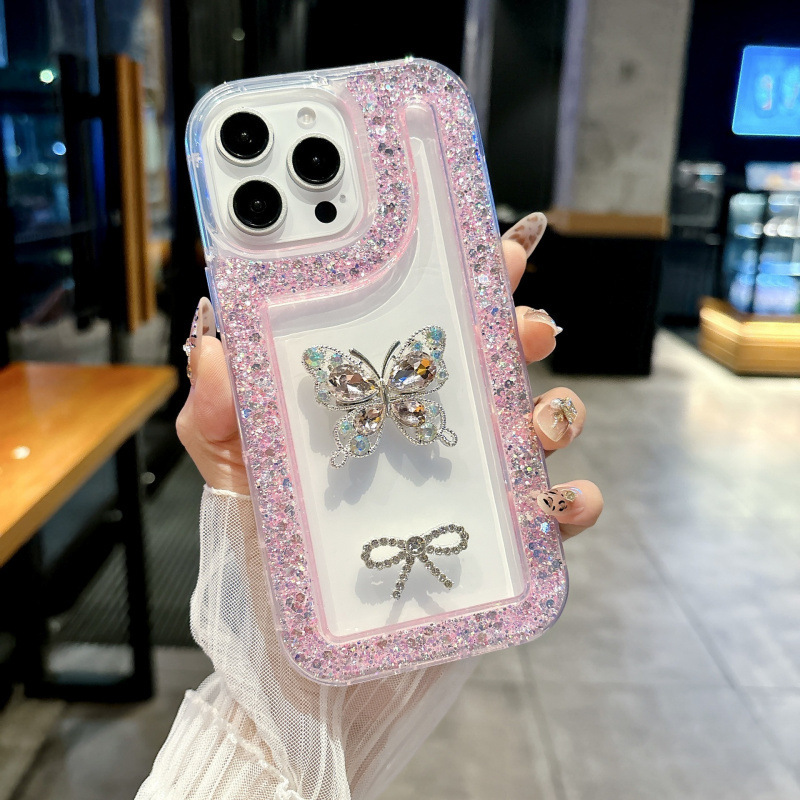 新しいサイドダイヤモンドラインストーンバタフライシェル Apple 16PROMAX 携帯電話ケース DIY Apple 16/15 保護カバーに適しています|undefined
