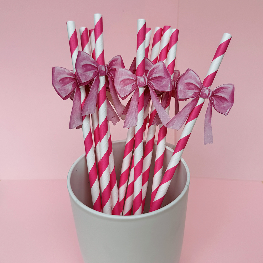 Suministros para fiestas transfronterizas Pajitas de lazo creativas Pajitas de papel desechables Pajitas de jugo de frutas Spot al por mayor