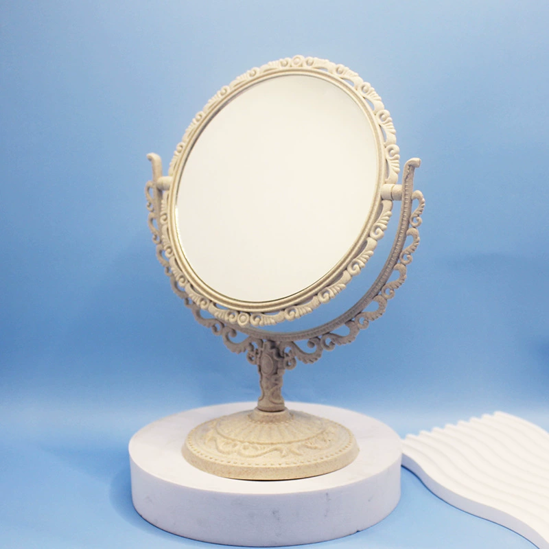 Rotating Double-Sided Table Mirror, ABS & Wheat Straw, 360° Adjustable, 20×31 cm