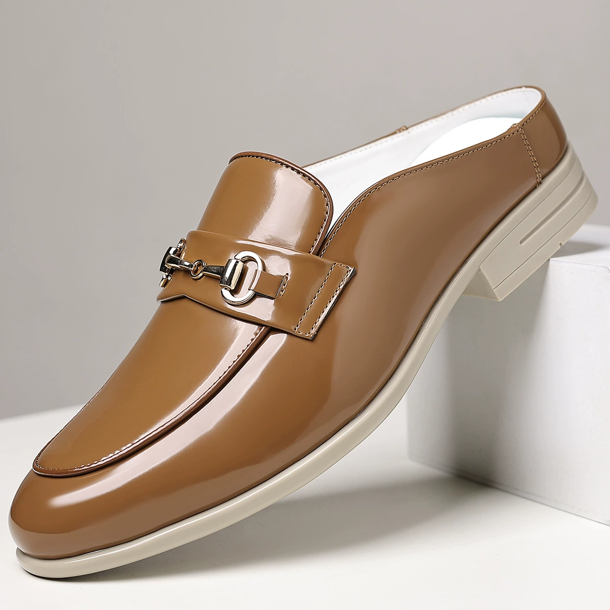 Мужские кожаные лоферы больших размеров, повседневные, летние, новые, креативные, универсальные, полу-тапочки, 2025 года.