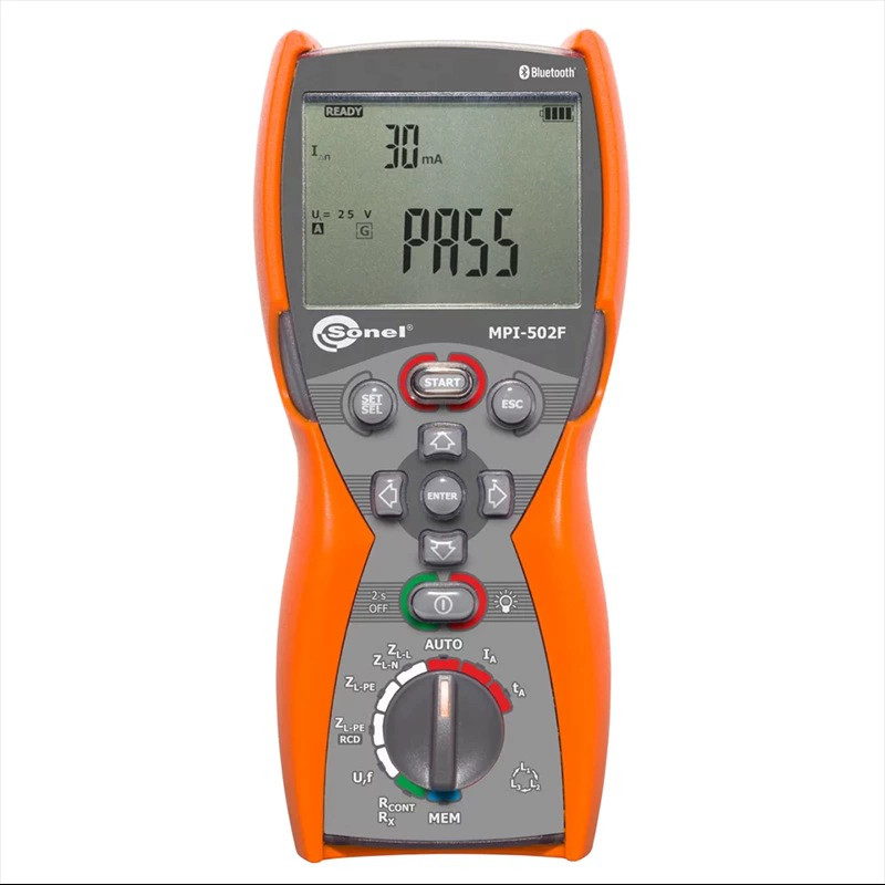 Многофункциональный электрический измерительный прибор Sonel MPI 502F для измерения короткого замыкания, петли и тестирования УЗО (дифференциального выключателя)
