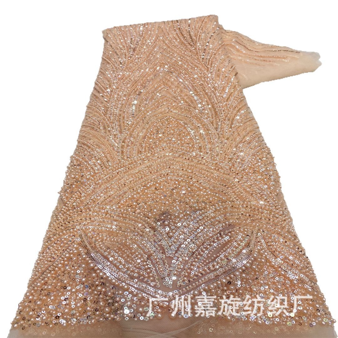 Tela de malla bordada con lentejuelas y cuentas teñidas ecológicamente, con rayas cruzadas, para vestidos de novia y trajes de escenario, tela de bordado con cuentas de alta resistencia.