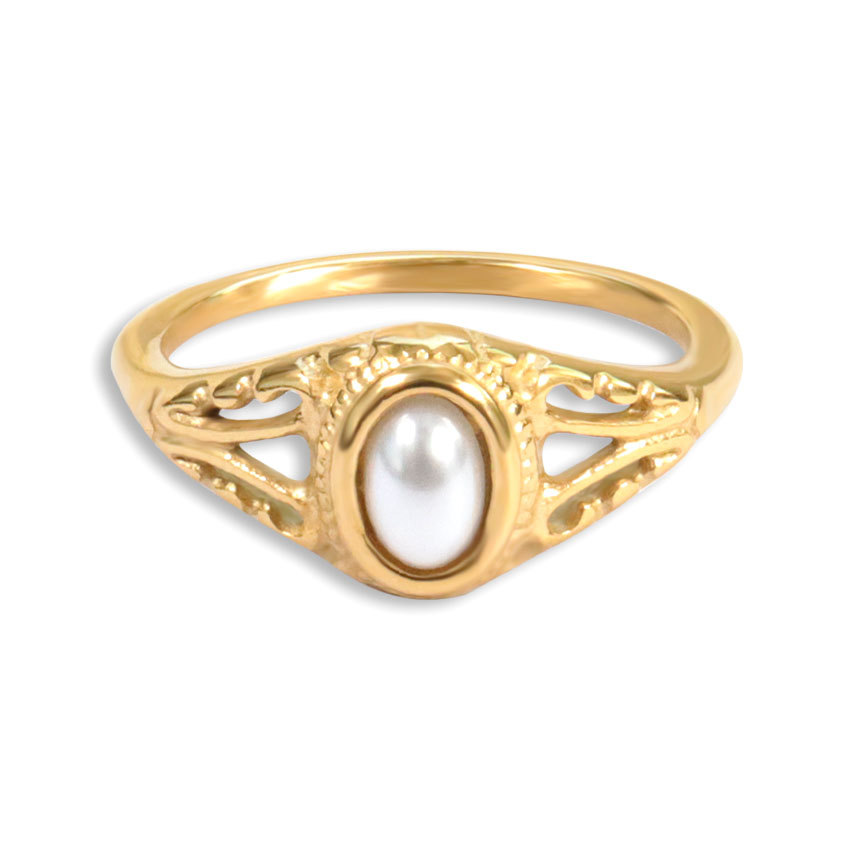 Inlay Design Wholesale Jewelry Simple Style Oval 304 Stainless Steel Artificial Pearls Inlay Rings