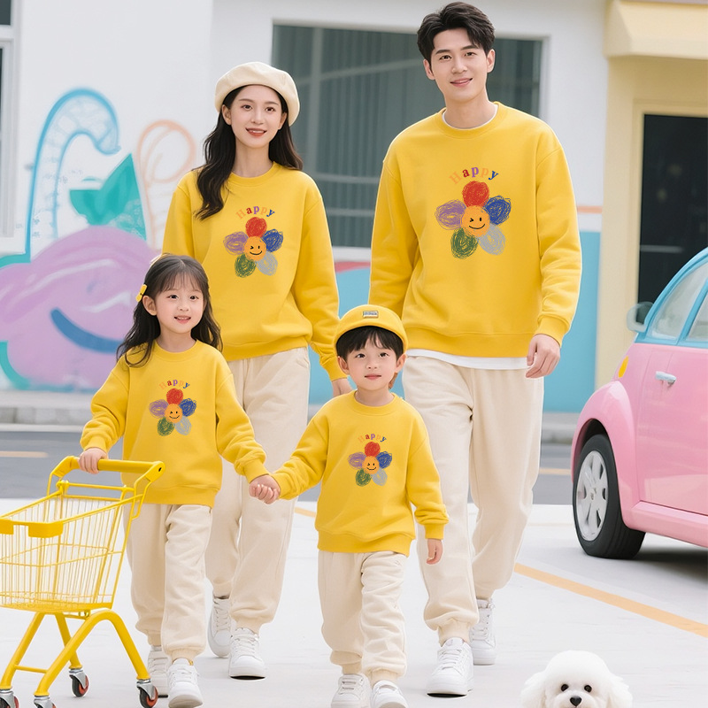Smiley Face Family Matching Outfits for Three, 2026 Autumn Sweatshirt Family Set with Happy Print