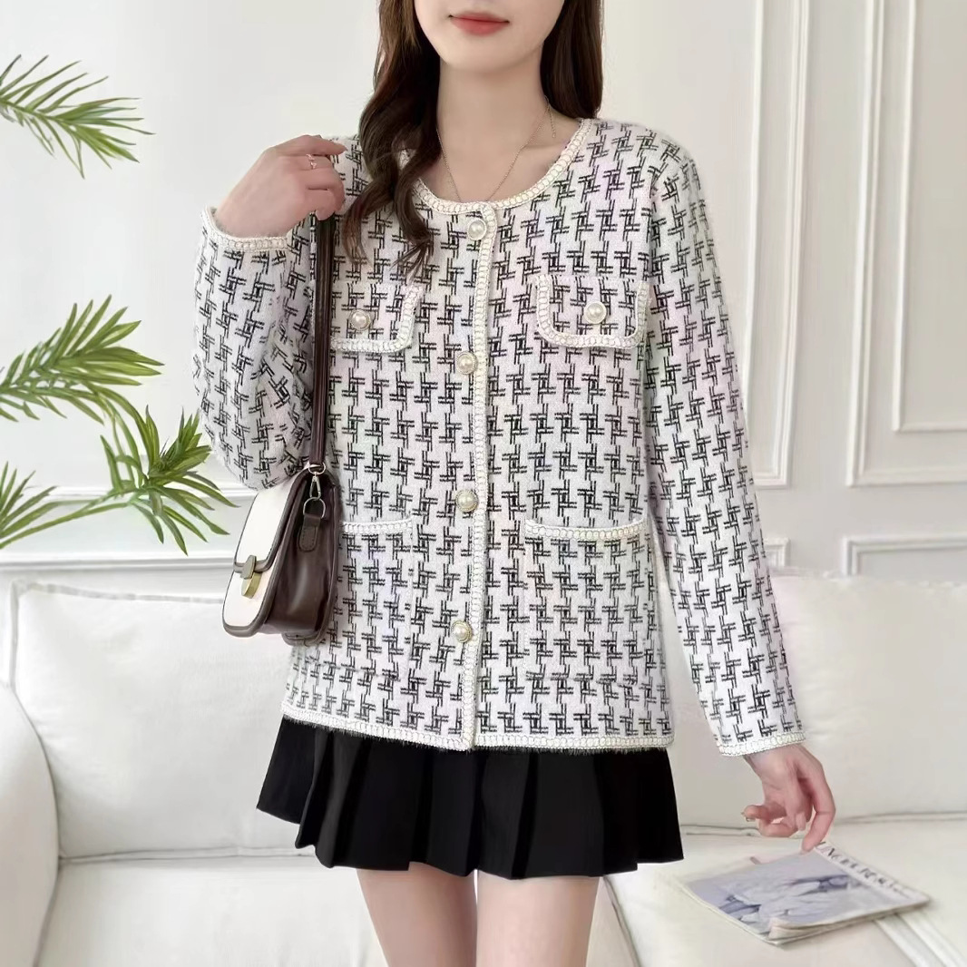 Celebrity Elegant Plaid Imitation Mink Fragrance Jacket for Women 2025 New Fashion Pearl Button Short Tweed Top