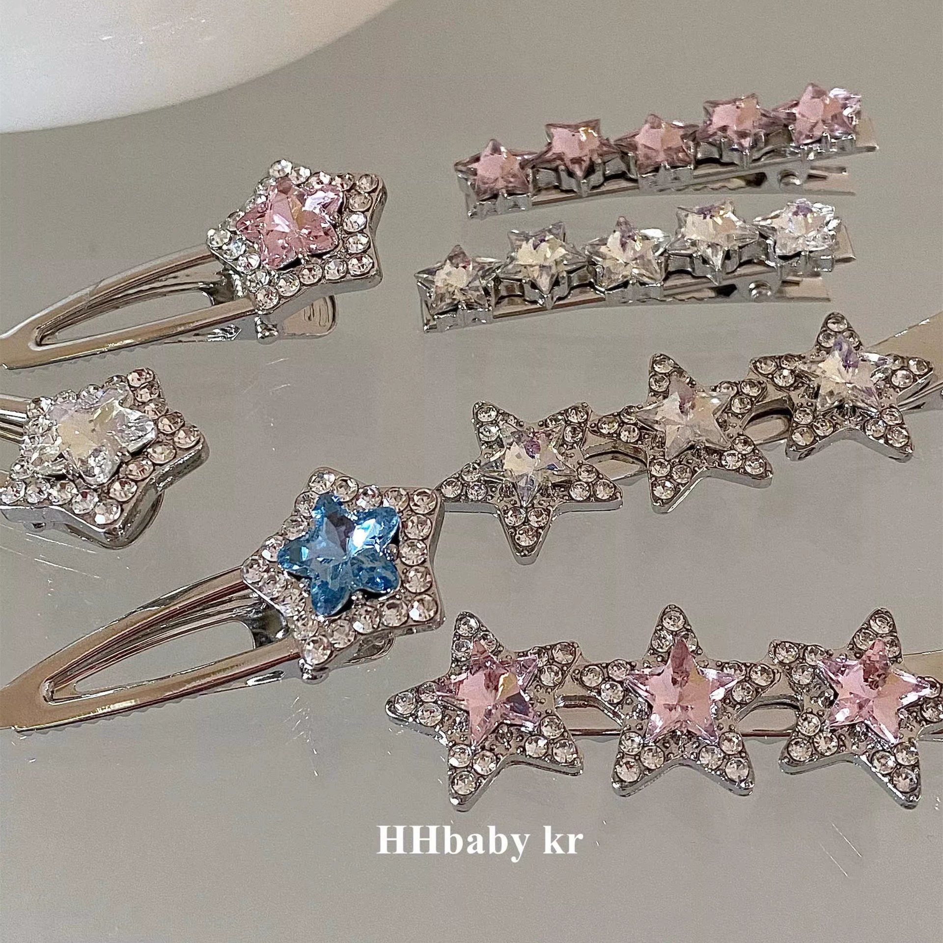 【HHBABY KR】Сладкие крутые допаминовые аксессуары y2k супер блестящая серебряная металлая звезда заколка для волос