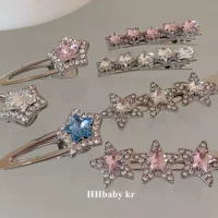 【HHBABY KR】Сладкие крутые допаминовые аксессуары y2k супер блестящая серебряная металлая звезда заколка для волос