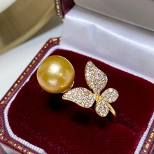 天然淡水金珍珠戒指女 爱迪生金珠18K注金手饰品元旦媲美南洋金珠