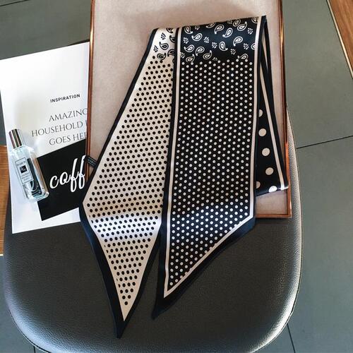 European and American Style Cashew Flower Pointed Tip Thin Long Elegant Small Scarf Long Striped Silk Scarf Women's Double-Sided Ribbon Spring Accessory