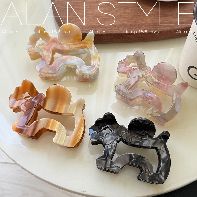 Alanの新しいアセテート子犬型ヘアクリップ、かわいいヘアクリップ、厚みのある中空ヘアクリップ、サメクリップヘアアクセサリー|undefined