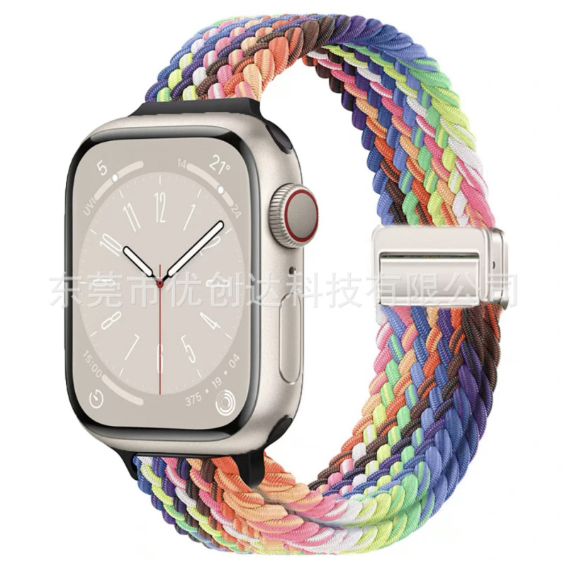 适用苹果applewatch小蛮腰磁吸扣编织表带9876可调节松紧女生表带|undefined
