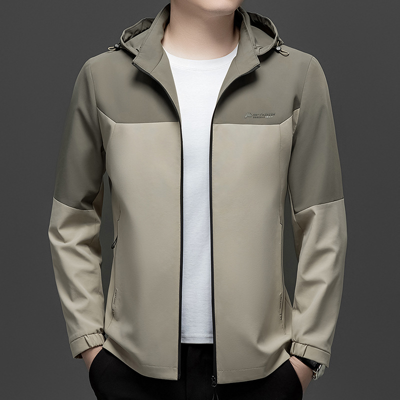 2025 Spring/Autumn Men's Breathable Jacket, New Mid-Aged Style, Business Versatile, Patchwork Hooded Casual Jacket, Dropshipping Available