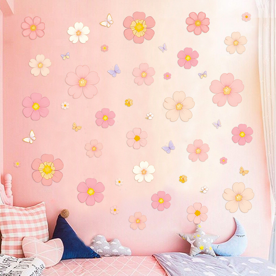 Factory wholesale bedroom room wall layout flowers to cover the ugly hole stickers creative self-adhesive wall stickers AS3514