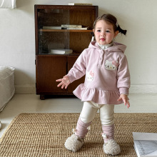 蔗梨童装女童连帽卫衣秋冬加绒2025新款儿童打底上衣一岁宝宝衣服