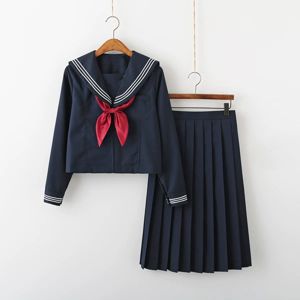 Cyan three long sleeves + midi skirt 65cm + goldfish knot
