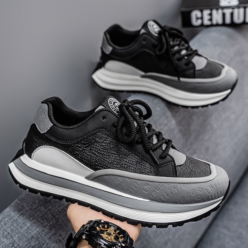 Men's Thick-Soled Low-Top Sports Shoes Casual Versatile Sports Shoes Color-Block Lace-Up Trendy Men's Sports Shoes_vogvips.com