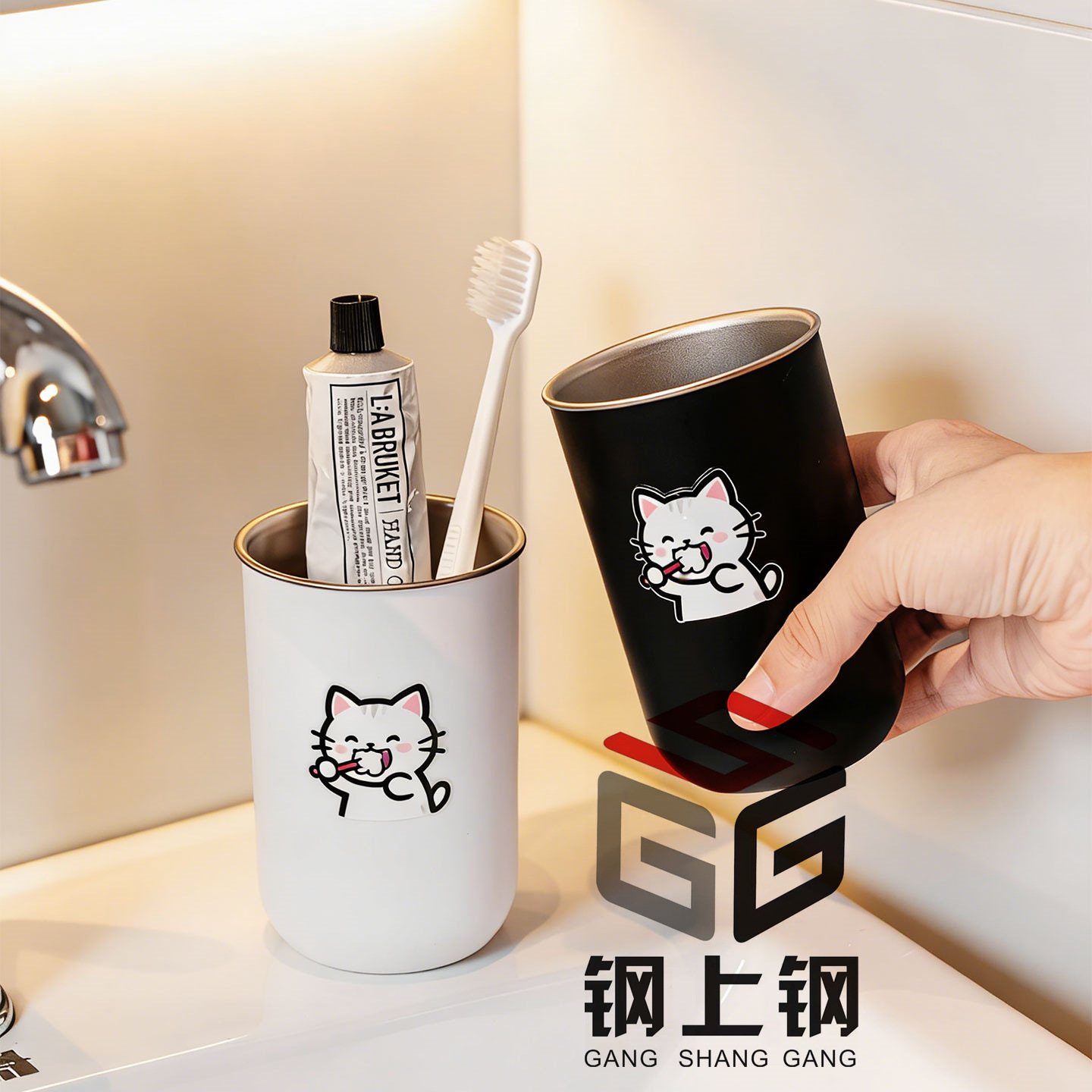 304 Stainless Steel Mouthwash Cup, Toothbrush Cup, Desktop Portable Cup, Thickened Anti-Drop High-Value Cup