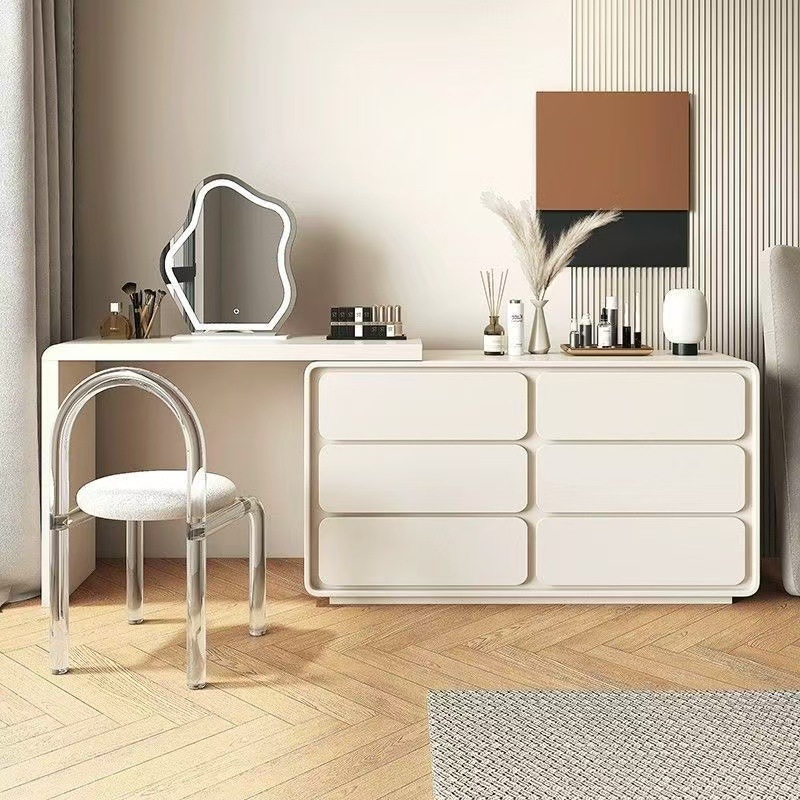 Solid Wood Dressing Table Cream Style Retractable Modern Simple Home Bedroom Storage Cabinet Integrated Bedroom Makeup Desk