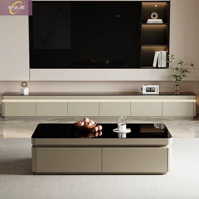 New Solid Wood Lamp with Tv Cabinet Coffee Table Set Modern Light Luxury Living Room Floor-Standing Coffee Table Tv Cabinet Combination