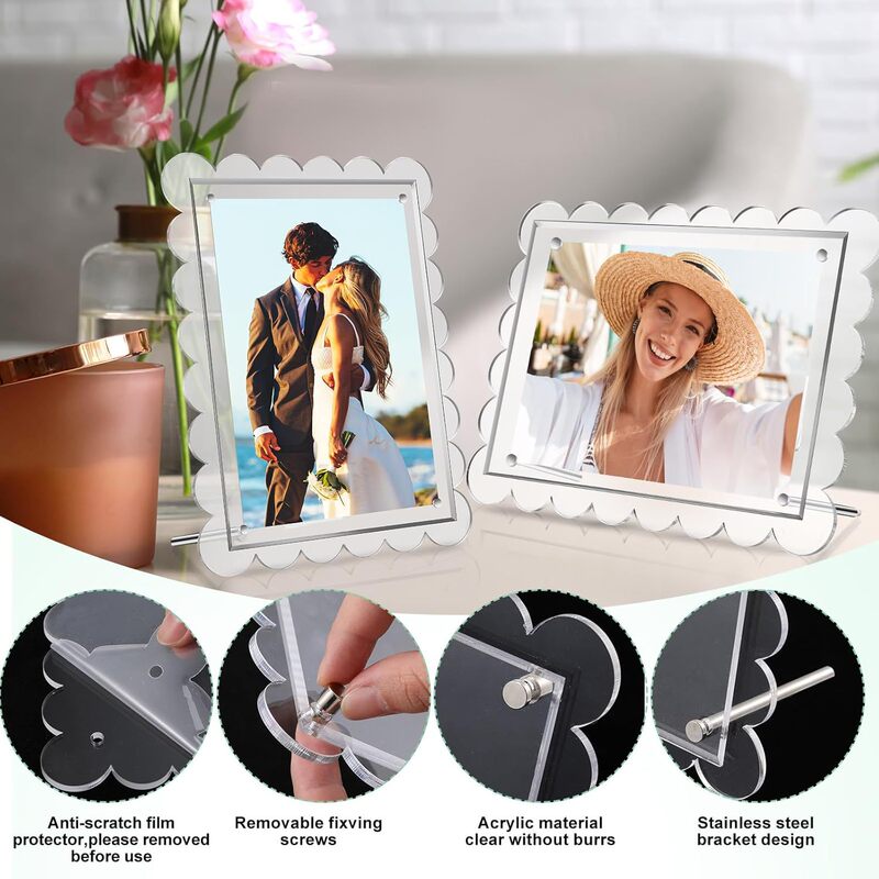 Amazon Cross-Border Acrylic Fan-Shaped Photo Frame Transparent Magnetic with Screws Desktop Display 6inch 7inch Photo Stand