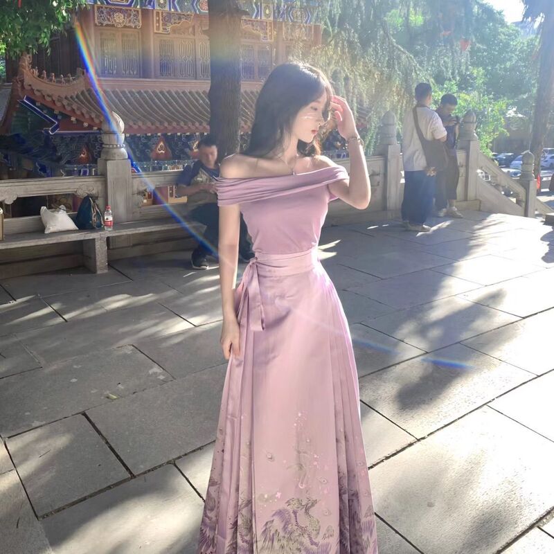 Chinese-Style Hanfu Original Daily Purple One-Piece Modified Mamian Suit Elegant and Slimming Chinese Style
