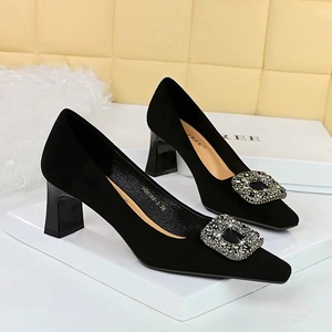 6186-K83 European and American Banquet Women's Shoes Versatile High Heel Shoes Thick Heel High Heel Suede Square He