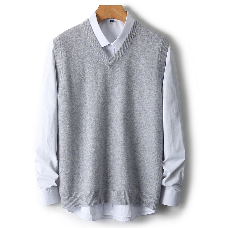 100 pure wool vest men's fashion plus size autumn and winter solid color sleeveless cashmere sweater vest work sweater waistcoat