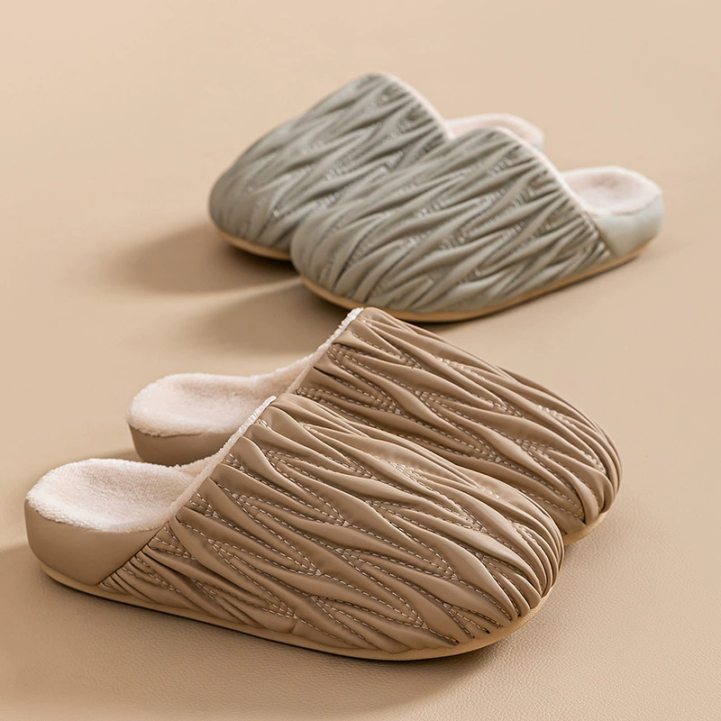 2024 новые плиссированные хлопчатобумажные тапочки женский осенний и зимний интерьер дома противоскользящий водонепроницаемый теплый дом