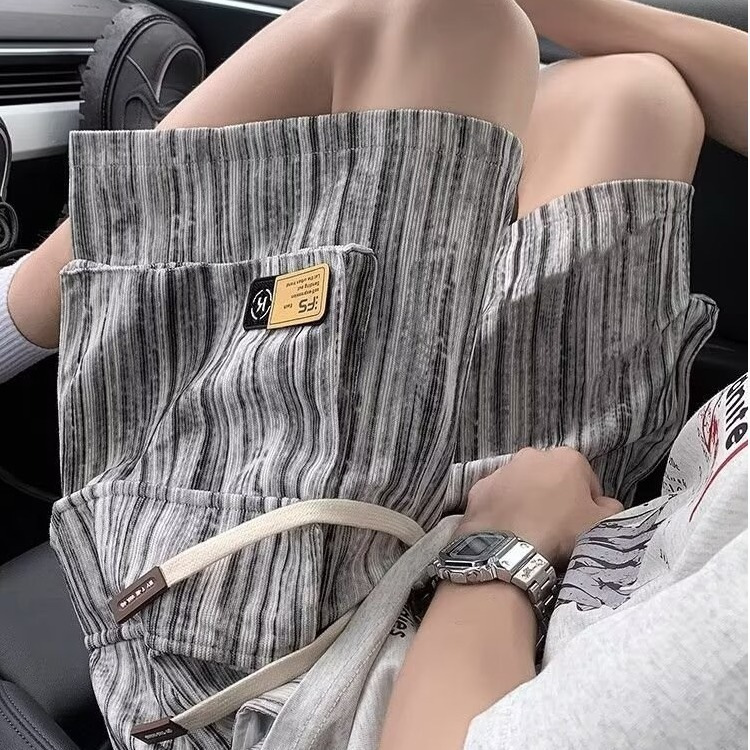 Men's Summer Thin Tie-Dye Striped Cargo Shorts, Straight-Leg Sports Shorts with Multiple Pockets, Loose Casual Shorts