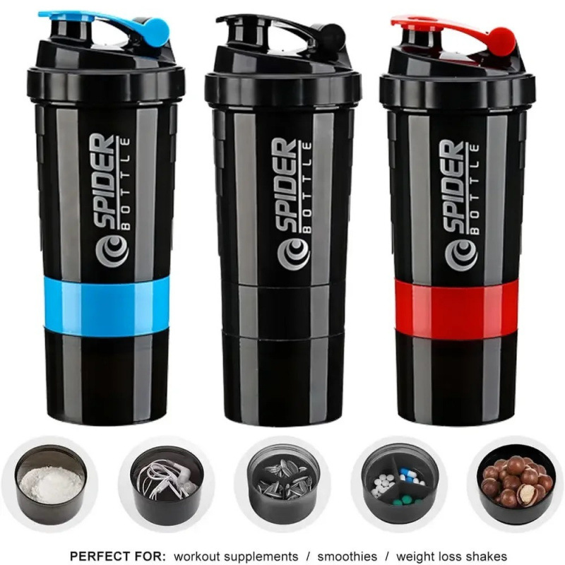 550ml de tres capas shaker taza de gran capacidad de taza de polvo de proteína taza de agua deportiva taza de gimnasio de mano taza de batido al aire libre