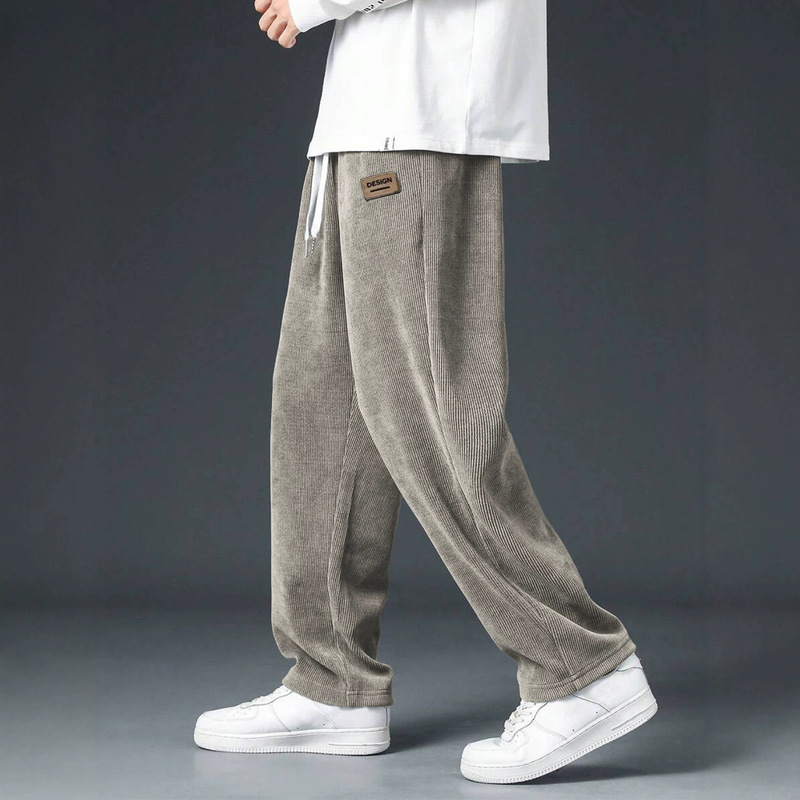 Cross-Border European and American Corduroy Pants for Men, New Spring and Autumn Style with Leather Label, Trendy Brand, Loose Fit, Drapey Straight-Leg Casual Pants Cross-Border European and American Corduroy Pants for Men, New Spring and Autumn Style with Leather Label, Trendy Brand, Loose Fit, Drapey Straight-Leg Casual Pants