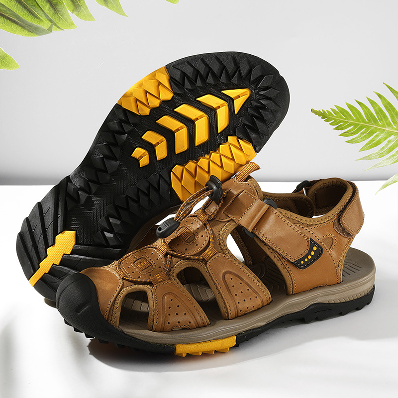 Cross-border Plus-size New Summer Men's Full-Grain Leather Toe-cap Casual Outdoor Beach Sandals