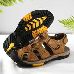 Cross-border Plus-size New Summer Men's Full-Grain Leather Toe-cap Casual Outdoor Beach Sandals