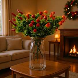 仿真绿植塑料花把束辣椒苹果石榴桃子家具餐桌拜访装饰批发仿真果