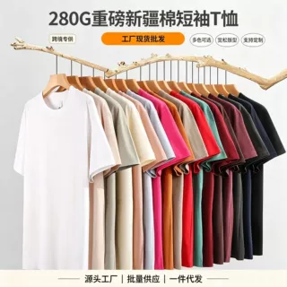 重磅280克双纱新疆棉空白T恤男女款短袖T恤落肩宽松版型圆领纯色