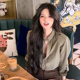 秋季韩系复古风宽松单排扣长袖衬衫女2026新款设计感翻领工装衬衣